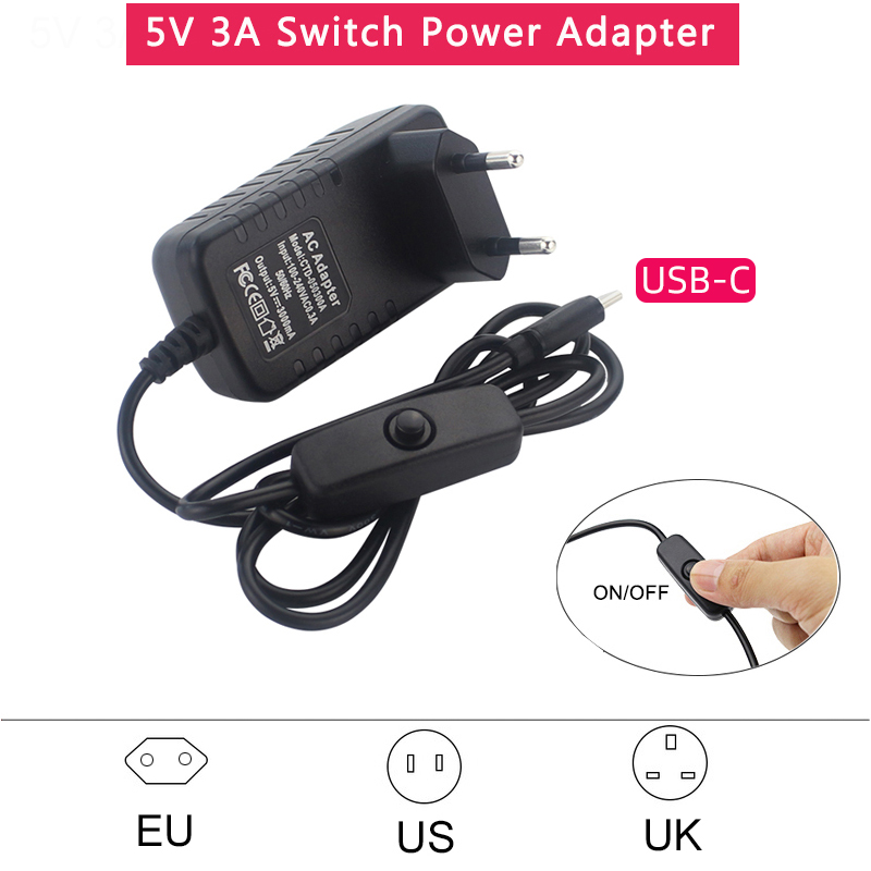 Pi Power Supply - Alimentation 5V 3A avec interrupteur marche/arrêt,