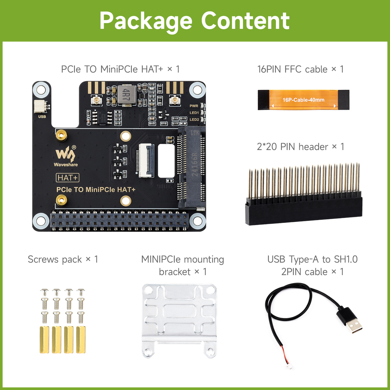 Raspberry Pi 5 - Adaptateur Waveshare PCIe vers MiniPCIe pour